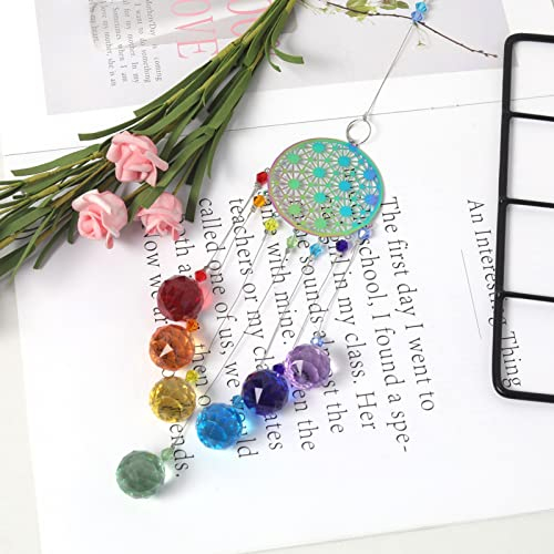 Kristall Sonnenfänger Garten Hängedeko windspiele für draußen, Kristall Glas Prisma Anhänger Lampen Deko mit Blumen Schmetterlinge zum Aufhängen für Büro, Zuhause (Bunte Punkte)