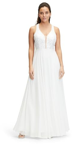 Vera Mont Damen Abendkleid mit Pailletten 46, Rohweiß