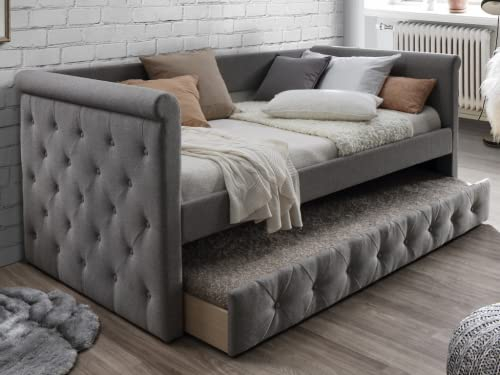 Vente-unique - Ausziehbett Stoffsofa + Lattenrost + Matratze - 2 x 90 x 190 cm - Grau - Louise