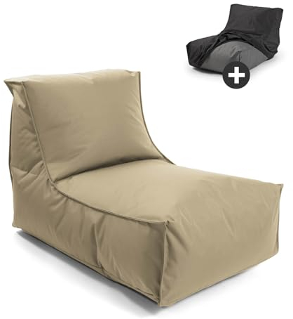 mokebo® Sitzsack mit Schutzhülle für Kinder & Erwachsene 'Der Sundowner', Bean Bag mit Füllung oder Bodenkissen für Indoor & Outdoor, auch als Liegekissen, Relaxliege oder Liege in Beige-Khaki