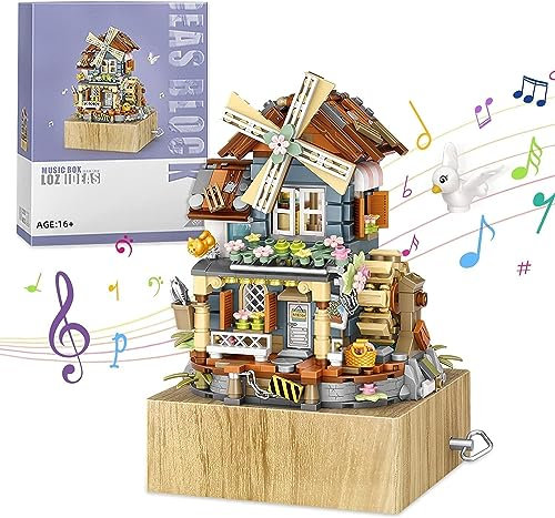 Tirff Windmill Music Box Blocks, 799Pcs Summer Theme Windmill House, Suitable for The Office, Home Window Ornaments, Good Choice for Children and Adults Birthday Gifts, NOT Compatible with LGO