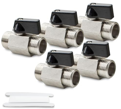 Bwintech 2 Stück 1/2 BSP Außengewinde x Außengewinde Messing vernickelt Mini-Kugelhahn Absperrhahn