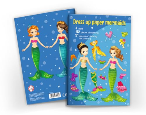 Anziehpuppen zum Ausschneiden Anziehpuppe aus Papier Papierpuppen-Spielbuch (4 Puppen/Meerjungfrauen) mit Kleidungsstücken zum Anziehen