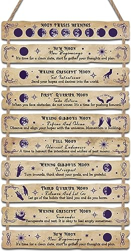 HPNIUB Moon Phase Plaque Wall Decor, Witchcraft Wall Art, Witchcraft Supplies, Celestial Home Decor Aesthetic,Gothic Kitchen Decor,Halloween Magic Poster, Witchy Room Decor (Moon)