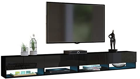 BROMARKT Quad Wohnwand Wohnzimmer Set 2 Teile - Wohnzimmer Schrank - Wohnzimmer Möbel mit TV Schrank - Wohnwand Modern - Wohnzimmerschrank Komplett Möbel - Hochglanz Schwarz - Groß