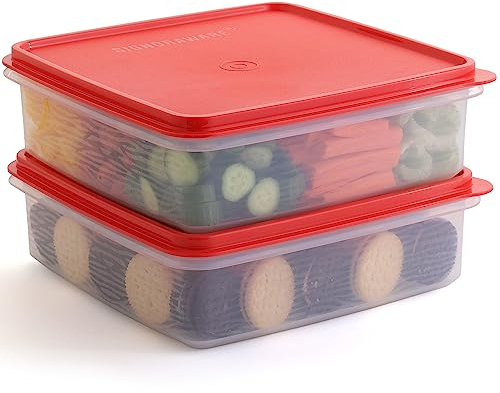 Contenitori in plastica con coperchio, confezione da 2 contenitori per cupcake da 3 l, ermetici, ermetici, senza BPA, con coperchio, per la preparazione di alimenti, avanzi, cupcake