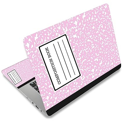 12 13 13.3 14 15 15.4 15.6 inch Vinyl Skin Sticker Decal for Laptop | Skin Sticker Cover Art Protector Notebook PC (2 Wrist Pad Skins Included), Decorative Waterproof, Pink Composition Book