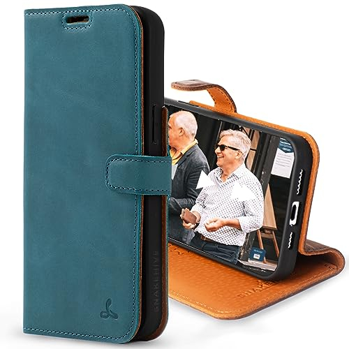 Snakehive Leather Wallet for iPhone 15 Pro Max || Real Leather Wallet Phone Case || Genuine Leather with Viewing Stand & 3 Card Holder || Flip Folio Cover with Card Slot (Teal)