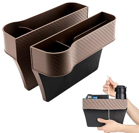 SSyang Auto Aufbewahrungsbox, 2 Stücke Auto Aufbewahrungsbox Sitz, 25.8 * 6.1 * 16.4cm, Auto Aufbewahrungsbox Mittelkonsole, Einfache und Schnelle Installation, für Aufbewahrung im Auto(Braun)