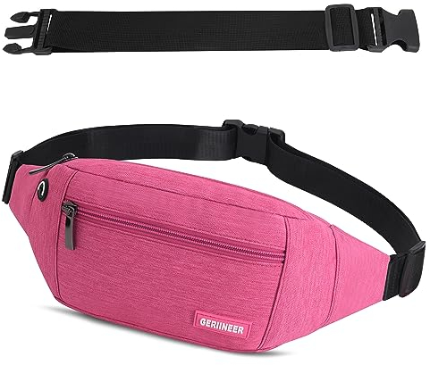 GERIINEER Sac Banane Homme Femme Ville De Sécurité pour Voyage Ou Outdoor Sport, Sacoche Banane de Sport Ceinture de Course avec Ceinture allongée de 30 cm (Rose)