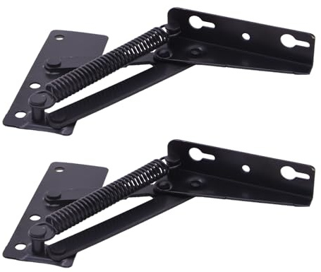 2 Pack 80 Degree Foldable Lifting Bracket, Black Spring Hinges, Heavy Duty Lift and Up Hinges for Sofa Hinge Lifters, Bench Seat,Toy Box Chest, Bed Cabinet Furniture Hardware Accessories