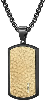 Ayoiow Edelstahl Kette Herren Gold Anhänger Halskette Hammer Textured Dog Tag