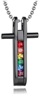 YAHOYA Mode schwarz Kreuz Regenbogen Halskette anhänger Edelstahl Zirkon schmuck