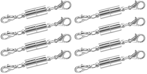 sourcing map 8Stk Magnetisch Schmuck Klammern Zylindrisch Magnetisch Klammern Verschlüsse mit Karabinerhaken Klammern für Armbänder Halskette Schmuck Herstellung (Silber)