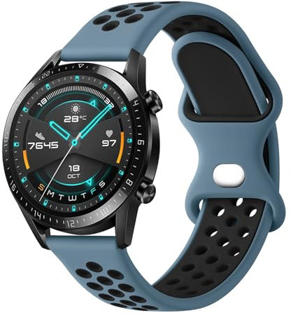 Huawei Watch GT 3 Pro/GT2/GT Runner & Galaxy Watch 3/46mm 22mm Adjustable Soft Silicone Replacement Strap (Slate/Black)