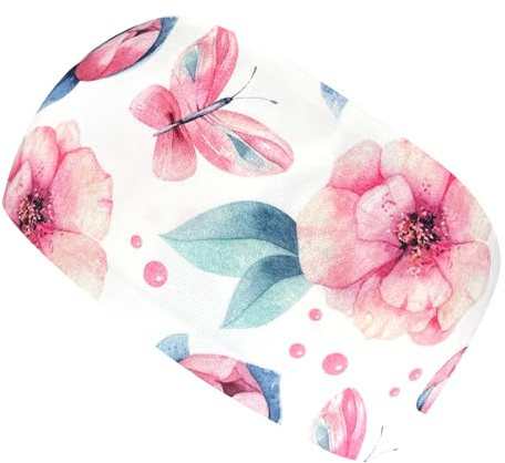 Wollhuhn ÖKO Mädchen/Damen/Buben Cooles Elastisches Stirnband/Haarband Bequem Jersey Baumwolle Viele Motive 21215155 (Blumen/Schmettelringe Altrosé)