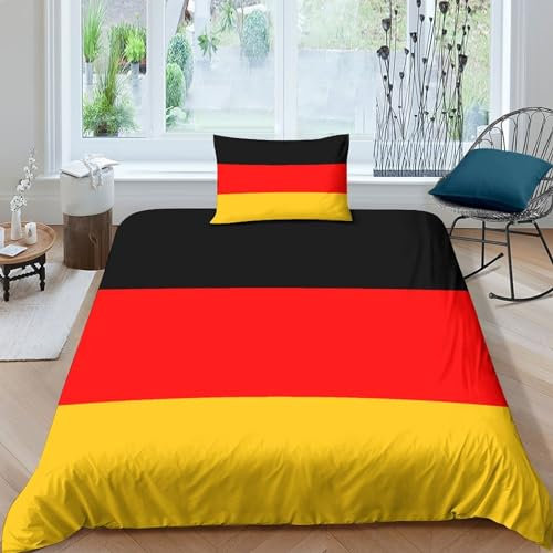 AAHARYA German Flag Bedding Set Soft Microfiber National Flag Duvet Cover with A Sense of 3D Print for Kids,Adults,with Hidden Zipper Quilt Cover Pillowcase 3pcs Set Single(135x200cm)