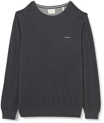GANT Herren Cotton Pique C-Neck Pullover, Antracit Melange Grau, Small