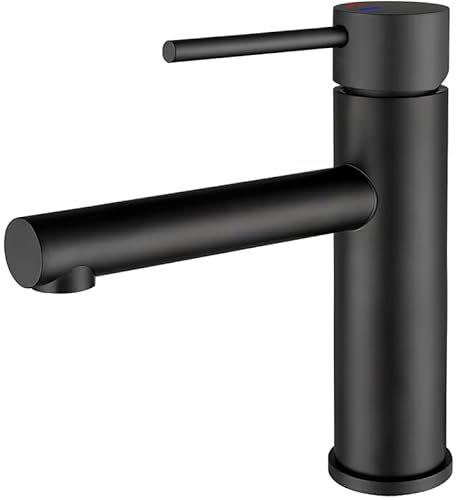 VALAZ Rubinetto Bagno Lavabo Nero Opaco | Apertura a Freddo, Miscelatore Lavabo Bagno Acqua Fredda e Calda, Risparmio Acqua | Installazione Facile | Ottone, Inossidabile, Elegante, Serie Nansa