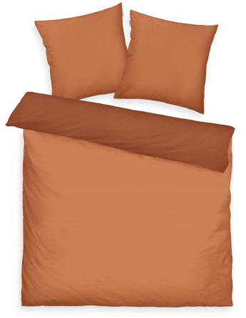 TOM TAILOR Satin-Bettwäsche, 2*80x80 cm + 200x220 cm, 100% Baumwolle/Satin, mit Doppelnaht am Kissen, Wendemotiv und farbigem Markenreißverschluss, TWO-TONE SOLID COLORS Orange (Warm Coral)