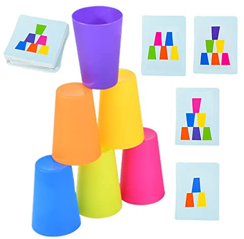 ALWIDA Sport Stacking Cups, Funny Quick Cups Games, Stacking Cups Parent-Child Game, Stack Cup Fun Games For Family, Speed Cup Game For Kids, Quick Stack Cup With Question Cards & Stack Competition