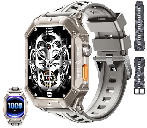 OUKITEL Smartwatch Herren BT80, 1000mAh Akku für 30 Tage Nutzung Militär herrenuhr 5ATM Wasserdicht, 2,13 Zoll AMOLED Display mit Herzfrequenz Schlafüberwachung Kompass Luftdruck, 100+ Sportmodi