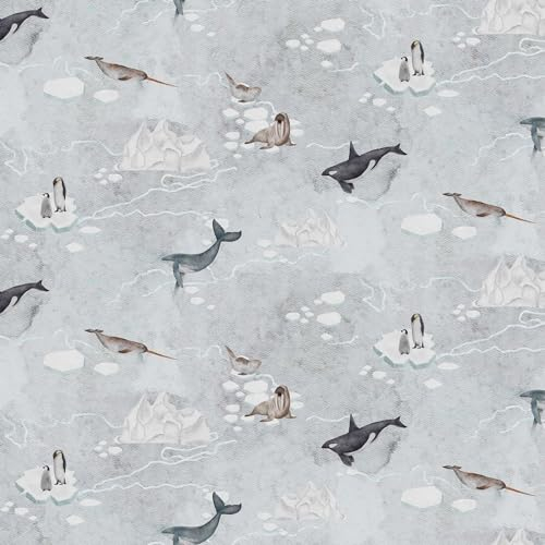 VmG-Store 1m Jerseystoff zum Nähen Baumwolljersey Nähstoff KEINE Meterware Kinderstoff (Meerestiere Light Grey JB040)