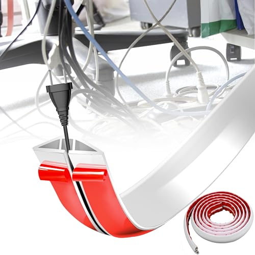 DIKARIYA Cache Cable Sol Blanc, 3mx50mm Passage de Cable au Sol, Petit Canal de Câble Flexible, Protege Cable Sol, PVC Goulotte Passe Cable Sol, Cache Fil Électrique Auto-Adhésif pour Tous Les Câbles
