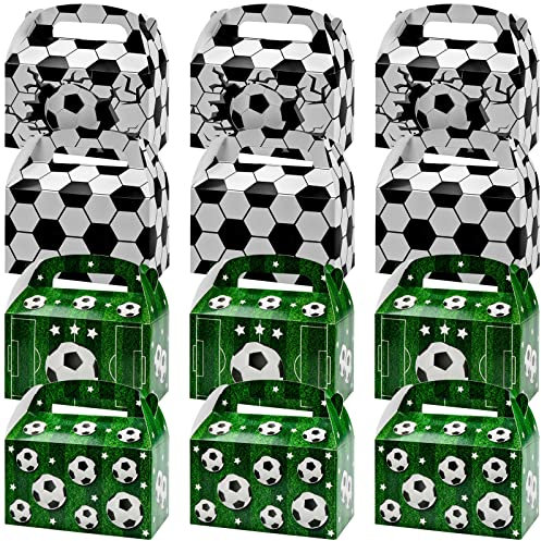 12 Stück Grün und Weiß Fußball Geschenkbox Mit Henkel, Süßigkeiten Boxen und Taschen für Partys, Kindergeburtstag (16 x 9,5 x 9,5cm)