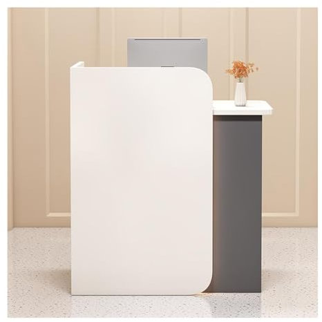 YVZYLXH Verkaufstheke,Empfangstheke mit 2 Schubladen,Rezeptionstheke mit Sichtschutz,Büromöbel Rezeptionsmöbe mit LED -Leuchten,Rezeptionsmöbel Für Store Shop Clinic Office(Color:White+Gray)