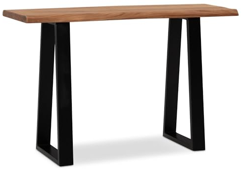 FineBuy Schreibtisch 118x41x76,5 cm Akazie Massivholz/Metall Computertisch Baumkante, Homeoffice Bürotisch Massiv Schmal, Holztisch Laptoptisch Arbeitszimmer