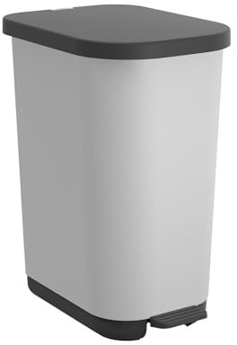Rotho Ribo Mülleimer mit geruchsdichtem Deckel und Fußpedal, 25-40 Liter Fassungsvermögen, optimale Ausnutzung des Müllbeutels, Kunststoff