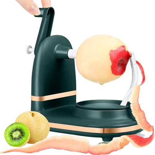Sbucciatore per Mele, Taglia e Affettatore - Acciaio Inox, Manovella Manuale per Frutta e Verdura, Sbucciatore con Aspirazione e Impugnatura Antiscivolo - Lame in Acciaio Inox, Sbuccia, Toglie il