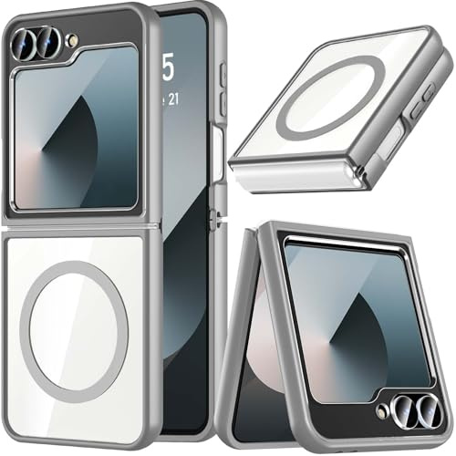 OWKEY Funda para Samsung Galaxy Z Flip 7 FE/Z Flip 6, Funda magnética [Compatible con MagSafe], translúcida, antihuellas y antigolpes para Galaxy Z Flip 7 FE/Z Flip 6, Gris
