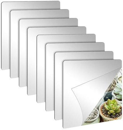 Bettinay 8PCS 15x15cm Stick on Mirrors for Wardrobe Doors and Wall, Removable Self Adhesive Bathroom Mirror Tiles