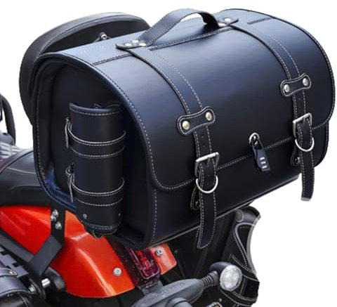 Motorrad Topcase für Yamaha MT 07, Leder Motorrad Heckbox Motorradkoffer Topcase Motorrad-Kofferraum Wasserdicht Motorrad Top Box Reisen für Lagerung Helm, B Black
