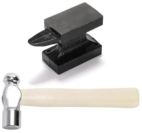 Jemcgrl Bloque de Banco de Yunque de Cuerno Pequeño de 1,1 Libras con Martillo de Estampado de Metal para Fabricación y Reparación de Joyas, Base de Cuerno de Hierro Fundido