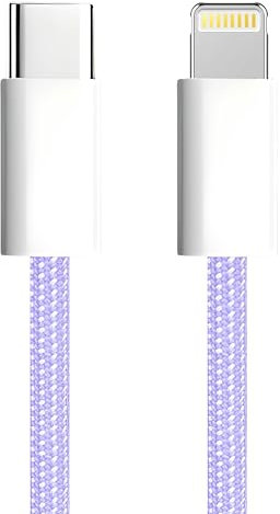 apm Cavo per iPhone USB C, caricatore iPhone [certificato Apple MFi], nylon intrecciato viola, cavo USB C ricarica rapida, connettore Lightning, ultra durevole, per iPhone 14/13/12.., iPad, AirPods