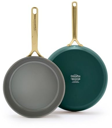 GreenPan GP5 9.5” and 11” 2 Piece Frying Pan Skillet Set, Hard Anodized Ceramic Nonstick PFAS-Free Cookware, Champagne Handles, Stay-Flat Surface, Induction,Dishwasher Oven Safe,Rainforest Green