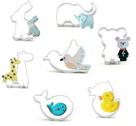 7Pcs Cartoon Zoo Series Cookie Cutter Set Stainless Steel Cute Animal Sandwich Cutter to Animal Biscuit Moulds Baking Mould for Cake Decorating Pastry Cookie Making