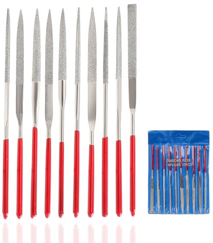 HaoTrade 10 Stück Mini Diamond Files Set, Fein Feilenset von 3D Drucker Zubehör, Titan Coated Diamond Needle File, Diamond Nadelfeilen Set für Glas Keramik Schmuck Carving Modellbau DIY, 3 X 140mm