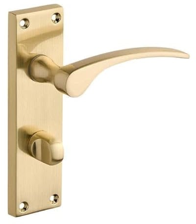 Designer Levers - Sofia Long Lever Door Handle - 1 Pair - Brushed Brass - Bathroom Door Handle - with Thumbturn