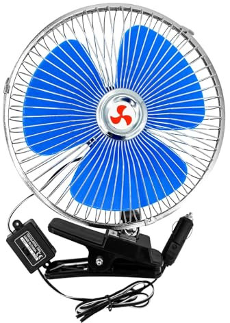 Enerfero Mini Ventilador, 12v Mini Portátil Auto VehiculoClip-On Refrigeración Ventilador, Oscilante 180 GradosGiratorio(Azul)