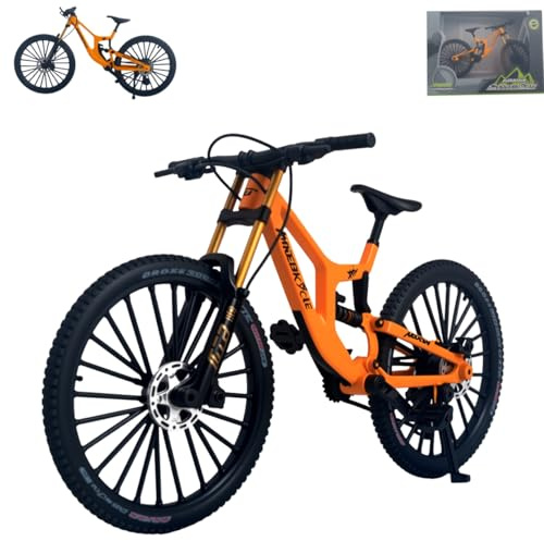 Kuasting 1:8 Maßstab Mountainbike Spielzeug DS Mini Finger-Fahrrad-Modell Spielzeug Fahrrad Figur Schreibtischdekoration DH Legierungs-Bike Action Figur Spielzeug für Kuchen-Topper Basteln (Gelb)
