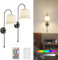Yinglap Rechargeable Wall Lights Indoor, Two Battery Operated Wall Lights with Remote & 5000mAh Magnetic Dimmable Bulbs, 18 Colors Battery Powered Wireless Wall Sconces for Living Room Bedroom Black