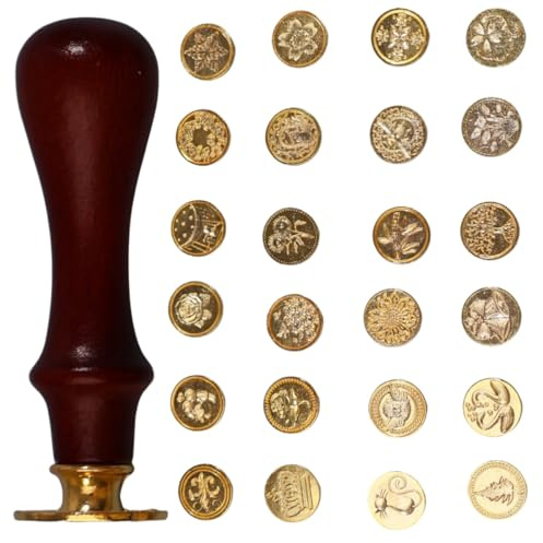 Wax Siegel Stempel Kit, 24pcs Atopb Wax Stempel Siegel, Vintage klassische Dichtung WaxStamp Kopf mit Holzgriff für Party Hochzeit Einladungskarten Umschläge Geschenkverpackung Brief (A, 24)