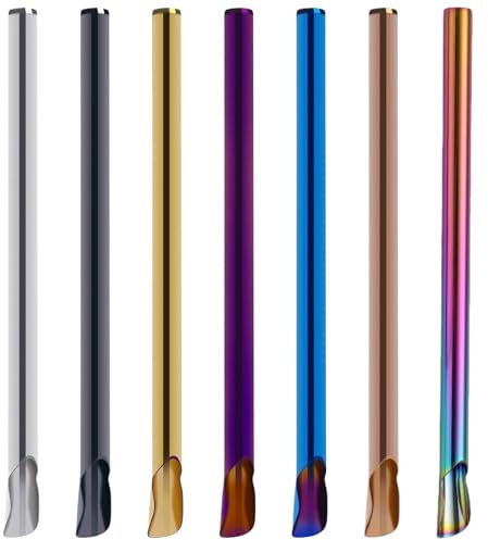 Cunlvyyds 7PCS pailles à cuillère pailles Deux en Un réutilisables en Acier Inoxydable Large Ouverture 0, 4 Pouces ronflement Paille Facile à Nettoyer Paille cuillère, métallique