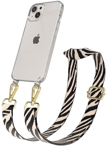 EAZY CASE Handykette - Verstellbares Taschenband kompatibel mit iPhone 13, Schulterriemen, Handykordel mit Silikon Hülle, Umhängetasche, Zebra - Schwarz Beige Gold