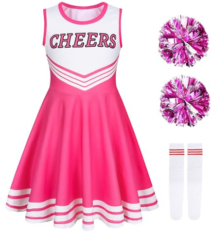 Berich Girls Cheerleader Outfit with Pompoms Socks Kids Dressing Up | Halloween,World Book Day,Christmas,Carnival,Therm Party,Sports Events Outfits,stage performance, with Pompoms Socks