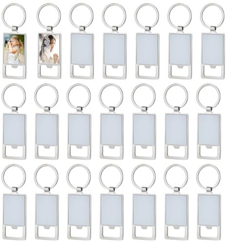 , 30 Pack Sublimation Bottle Opener Blanks Metal Personalized Photo Keychains Key Rings for DIY Picture Rectangle Silver
